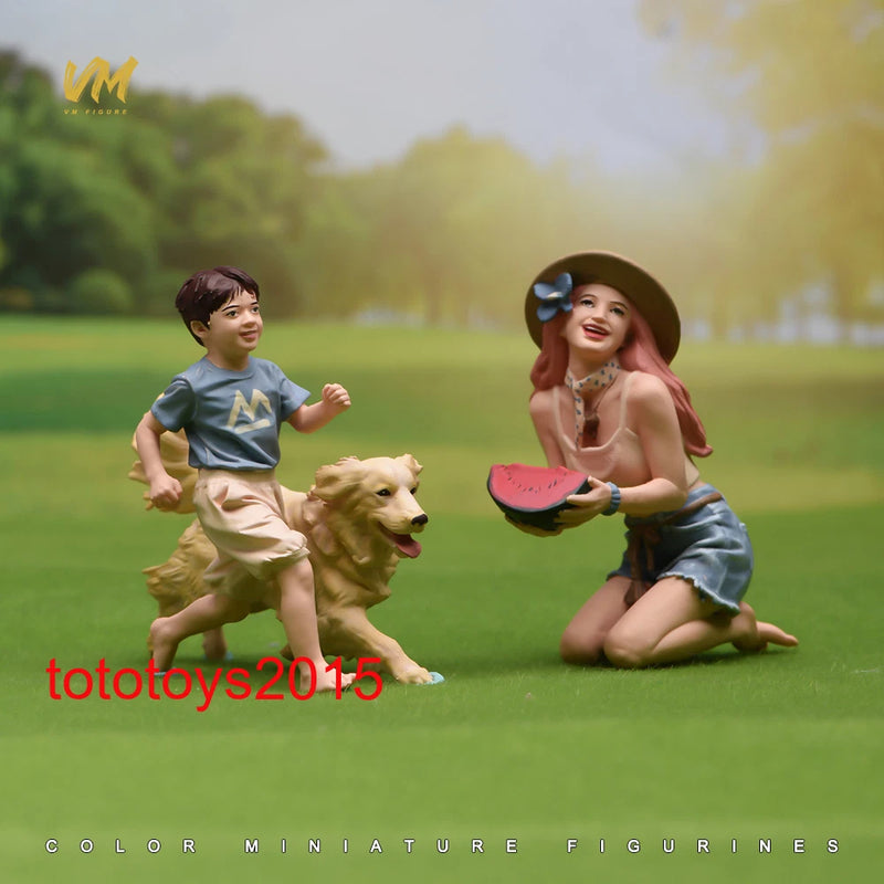 1/18 Camping boy watermelon female dog Scene Miniatures Figures Doll Model Toy