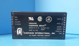 DC-DC converter module with terminal labels VIN-/VOUT+ and CHEROKEE brick front panel