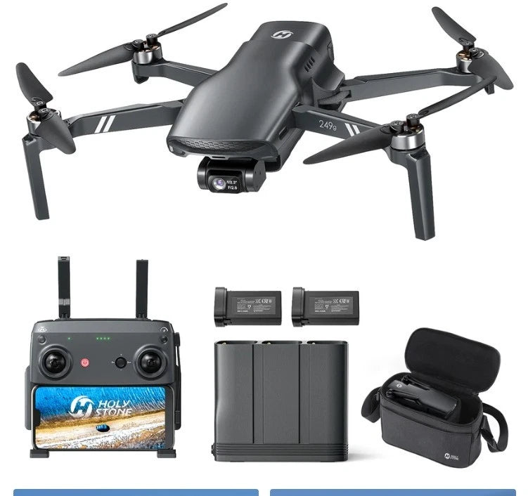 Drone with camera kit, controller, batteries, charger, and carrying case