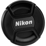 Black Nikon 52mm lens front cap with embossed Nikon logo