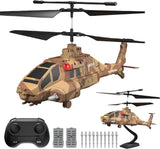 Camo RC Apache helicopter with remote controller and accessories kit, tan and brown