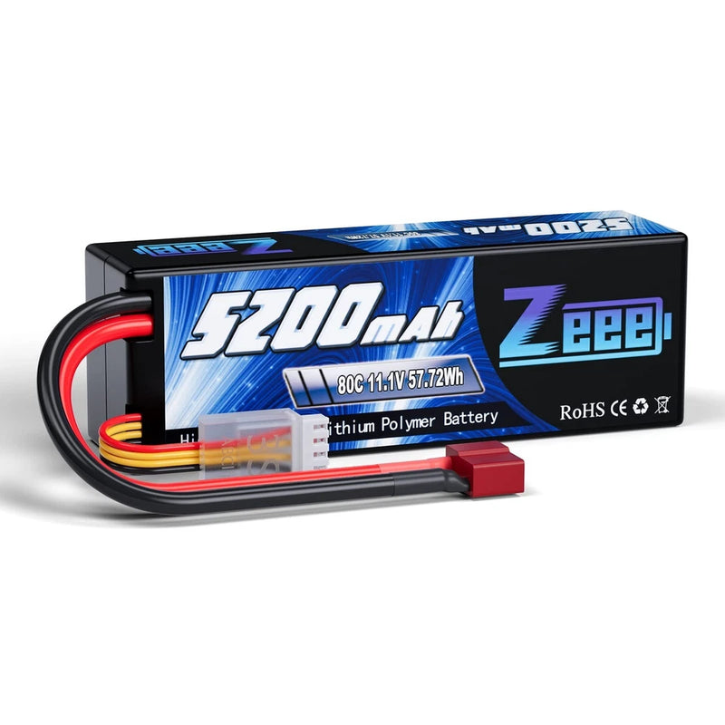 Zeee 3S Lipo Battery 5200mAh 11.1V 80C RC Battery Hard Case with T Connector ...