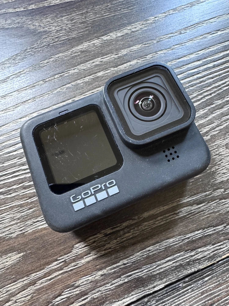 GoPro HERO9 action camera in black with front lens and LCD screen