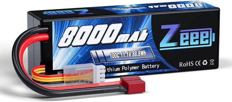 3S Lipo Battery 8000mAh 11.1V 100C RC Lipo with T Connector Hard Case Battery