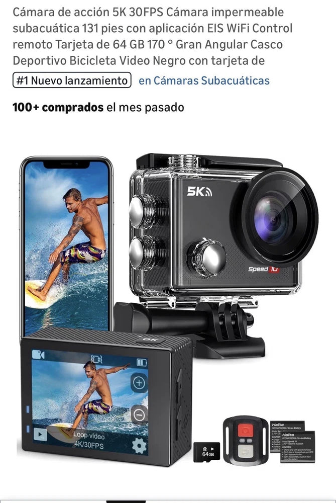 5K Waterproof Action Camera Wi-Fi Image Stabilization Remote Control Black