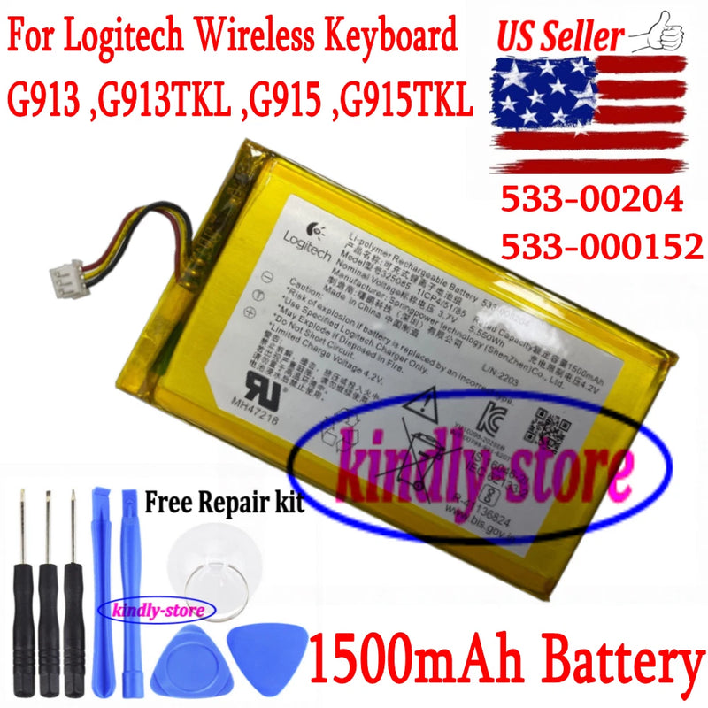 USPS 1500mAh Battery For Logitech G913 G913TKL  G915 G915TKL Wireless Keyboard Battery