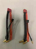 Pair of red-and-black LiPo charge cables with balance plug; gold 5mm bullet ends