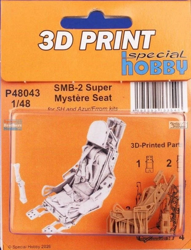 3D-printed SMB-2 Super Mystere seat model, light gray, 1:48 scale kit