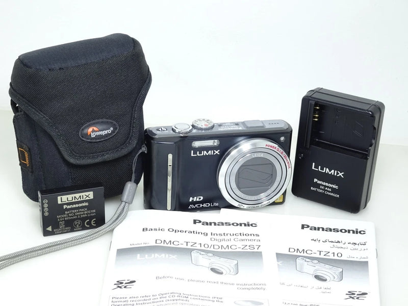 Panasonic LUMIX DMC-TZ10, 12.1MP Digital Camera - Black with Accessories.