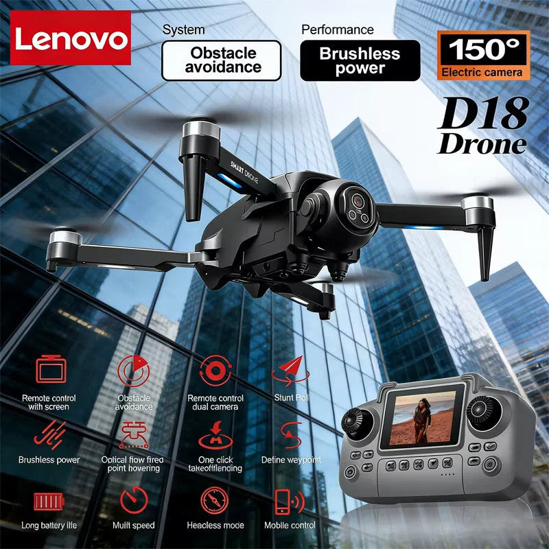 Black quadcopter drone with dual camera and GPS, paired with handheld remote controller