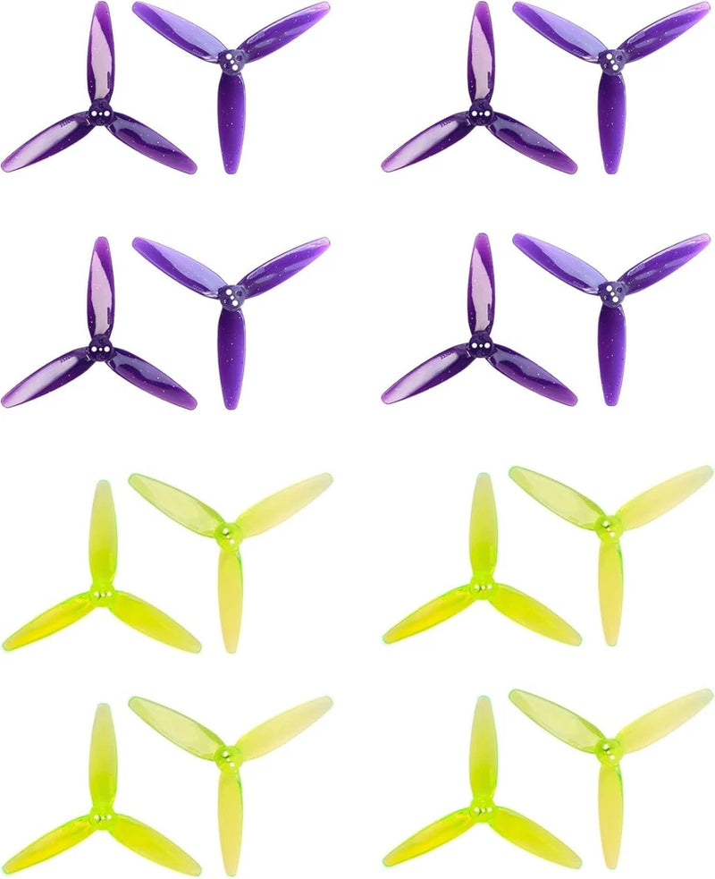 3-blade 3.5-inch quadcopter propellers, 3-hole 1.5mm; purple and green set