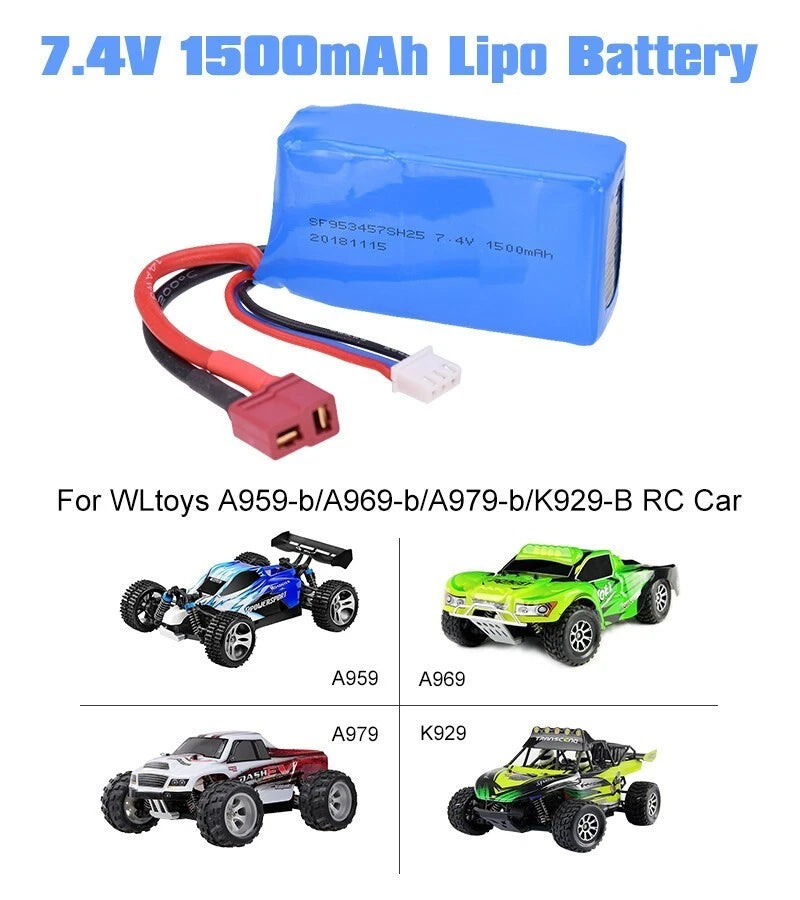 7.4V 1500mAh Battery Lipo Battery for WLtoys A959-b/A969-b/A979-b/K929-B RC Car