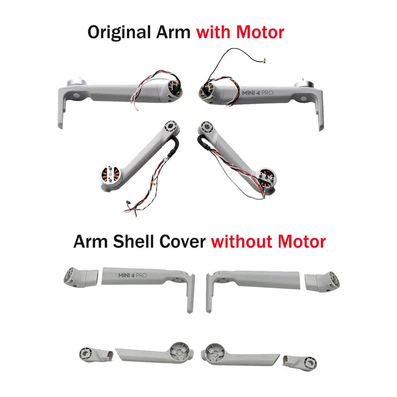 DJI Mini 4 Pro motor arm and arm shell cover parts, left/right front/rear