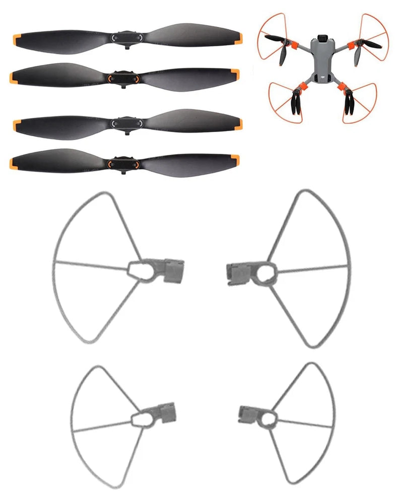 Drone propeller set with four black blades and mounting hubs