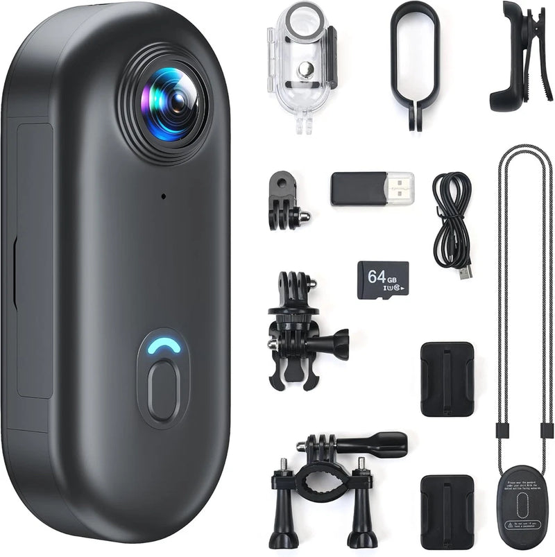 4K Mini Body Camera, Sports Camera, 64GB Action Snap Cam, POV Snapcam, Thumb Siz