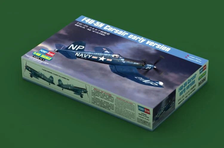 Hobbyboss 1/48 Vought F4U-5N Corsair model kit box, navy aircraft artwork