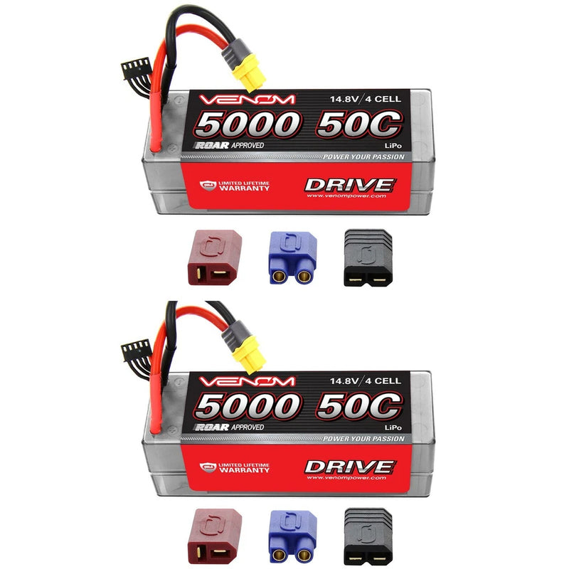 Venom 50C 4S 5000mAh 14.8V Hard Case RC LiPo Battery ROAR with UNI Plug x2 Packs