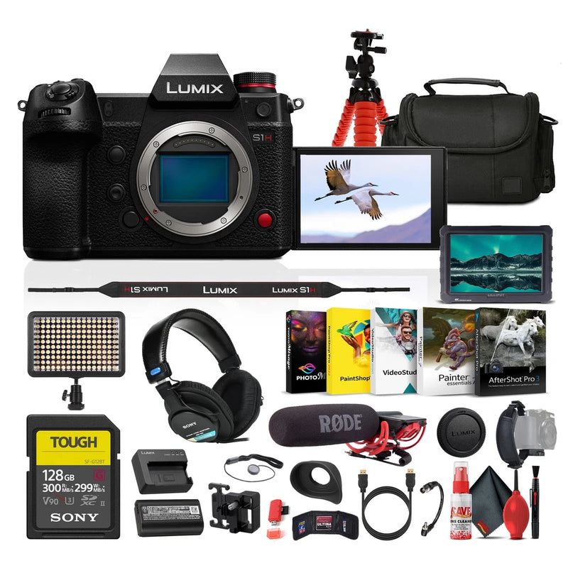 Panasonic Lumix S1H Full Frame Digital Mirrorless Video Camera + Mic + Monitor +