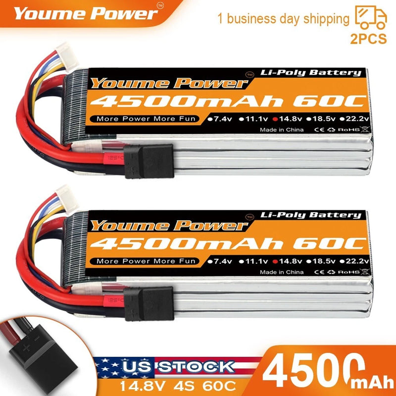 2pcs 14.8V 4S 4500mAh 60C Lipo Battery for RC Tr Car Truck Drone Helicopter FPV