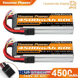 2pcs 14.8V 4S 4500mAh 60C Lipo Battery for RC Tr Car Truck Drone Helicopter FPV