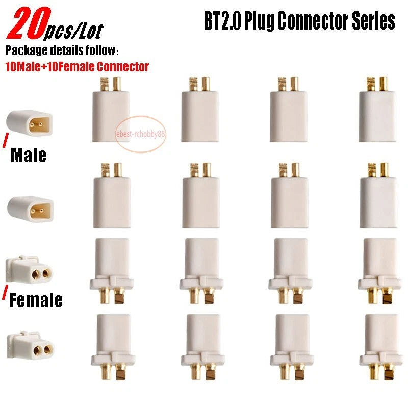 20 pcs BT2.0 Male/Female 1.0 Banana Connector Plug for 1S FPV Quad Drone Battery
