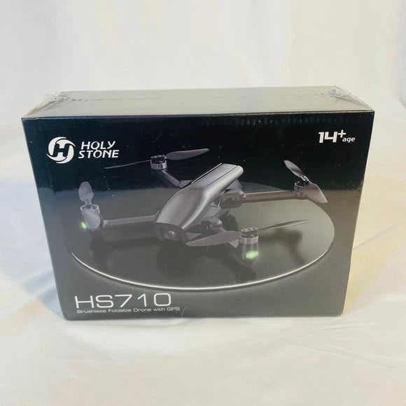 Holy Stone HS710 GPS drone box with foldable quadcopter illustration