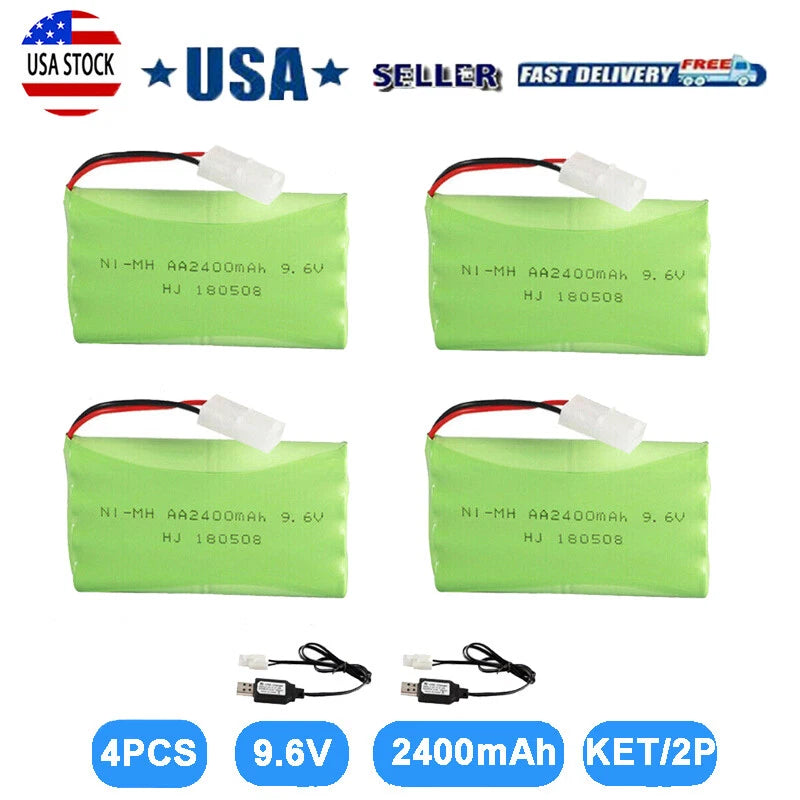 4 Pack 2400mAh 9.6V Battery Tamiya Plug with USB Charging Cable for RC Car Boat
