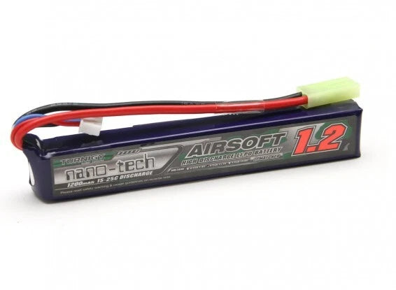 TURNIGY NANO-TECH 1200mAh 3S 11.1V 15-25C AIRSOFT LIPO BATTERY MINI TAMIYA MOLEX