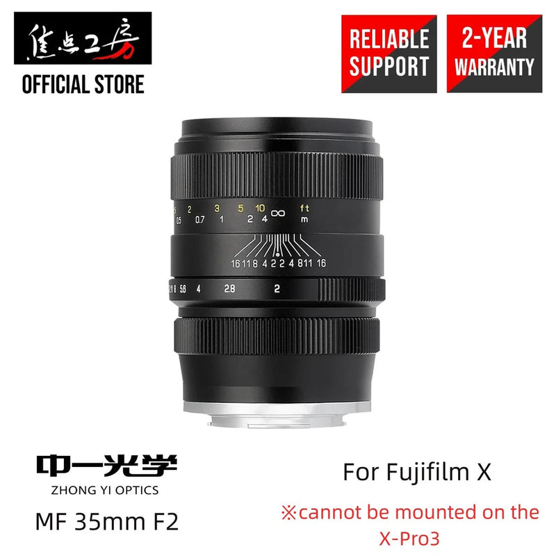 ZhongYi Mitakon Creator lens 35mm F/2 for Fujifilm X mount camera =Black=