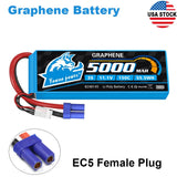 LiPo RC battery pack 5000mAh 3S 11.1V with EC5 female plug and red/black leads
