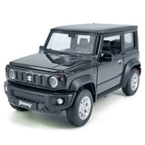 Black Suzuki Jimny 1:24 diecast model car toy with detailed grille and headlights
