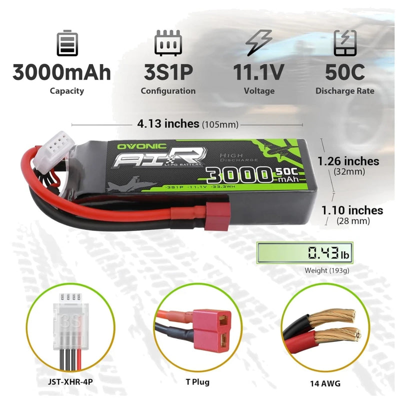 2 Pack 11.1V 3000mAh 50C Lipo Battery RC Power
