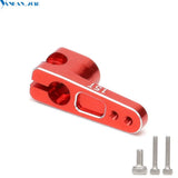 Red aluminum servo arm for RC steering gear with mounting holes and included screws