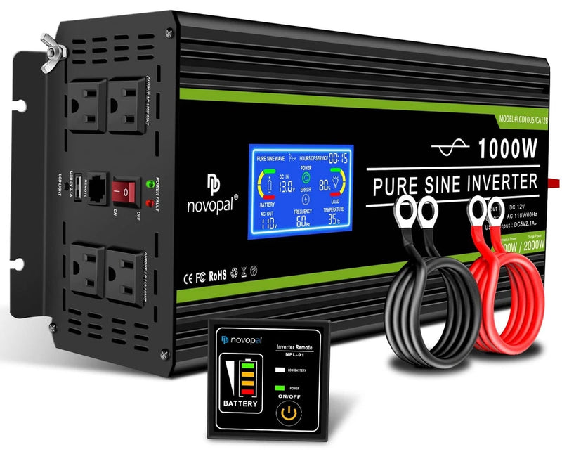 Novopal 1000 Watt Pure Sine Wave Power Inverter 12V DC to 110V/120V AC Conver...