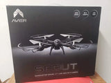Avier quadcopter drone box front with drone illustration and camera features