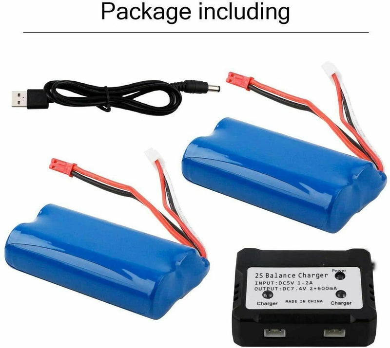 2Pcs 1500mAh 7.4V Li-ion RC Battery w/ JST Plug for Car Boat Helicopter MJX T10