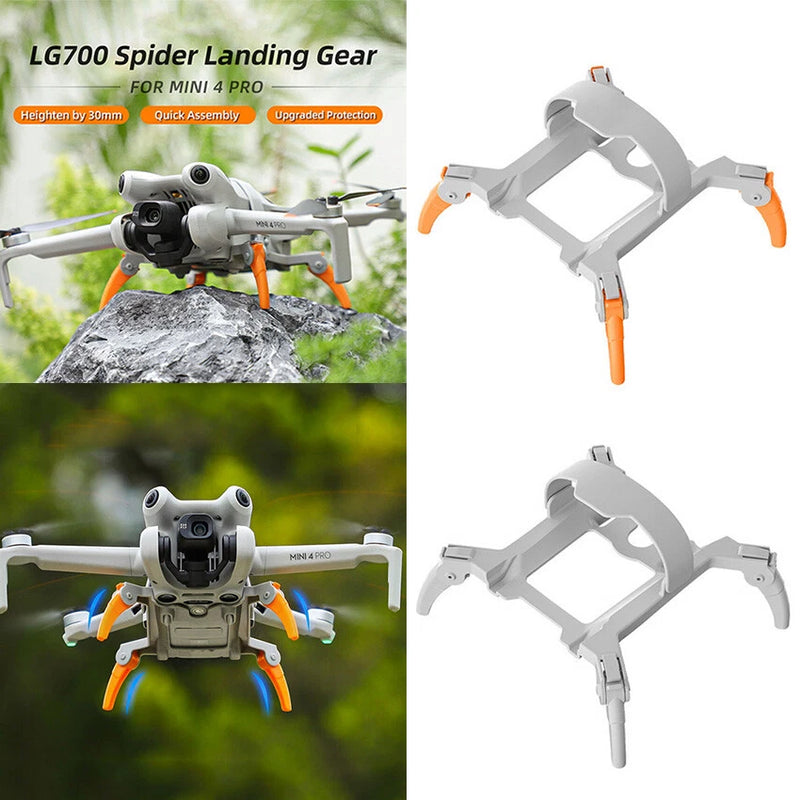 Foldable spider landing gear accessory with gray arms and orange landing feet