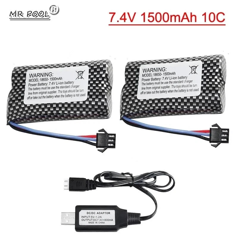 2x 7.4V 1500mAh 10C Battery for RC Twisting Car Gesture Climbing Deformation Car