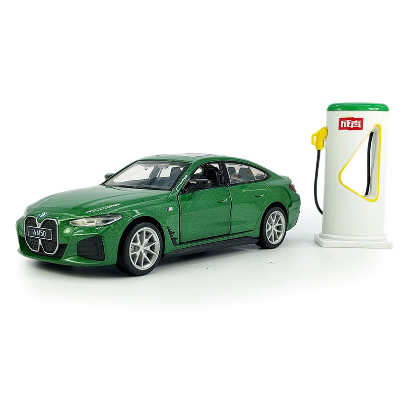 1/34 2022 i4 M50 Model Car Metal Diecast Toy Cars Toys for Boys Kids Gifts Green Battery