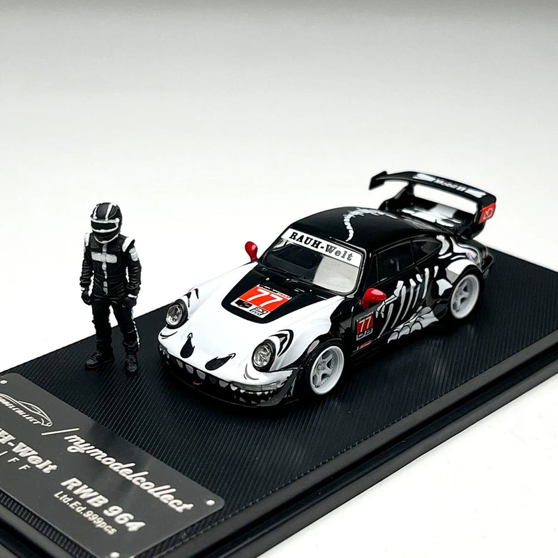 MC 1/64 Porsche RWB 964 #77 High Wing White Bone Dragon Model Diecast Metal Car