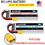 2PCS HRB 3S LiPo Battery 11.1V 6000mAh 50C XT90 for RC Car Helicopter Airplane