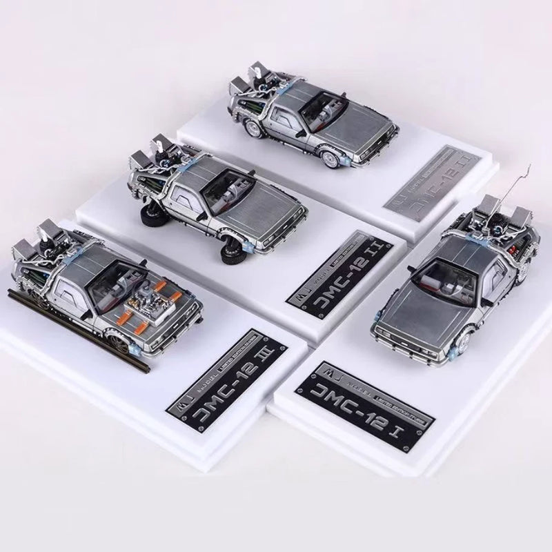 1:64 alloy DeLorean DMC-12 car model in silver, multiple angle views