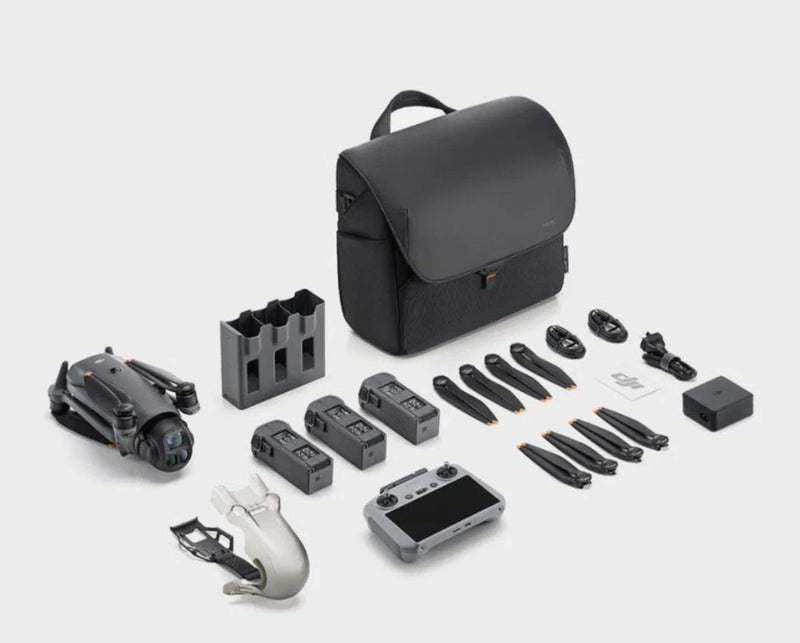 Camera drone accessories kit with black carrying case, batteries, propellers, remote controller