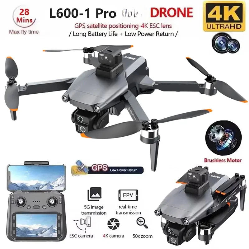 Gray quadcopter drone with 4 propellers and mounted 4K camera, Wi‑Fi ready