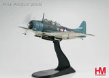 Hobbymaster SBD-5 Dauntless aircraft model on black display stand, blue-gray finish