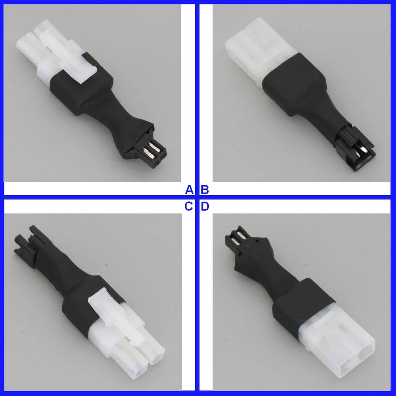 RC battery adapter plug with black housing and white connector, no wires