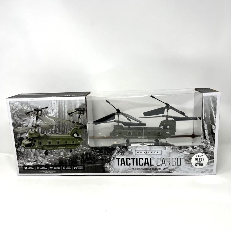 PROTOCOL RC cargo Chinook helicopter drone with gyro stabilizer, green helicopter in box