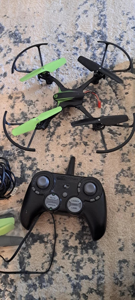 Green and black stunt drone with game controller, for parts