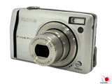 Fujifilm FinePix compact digital camera, silver body with zoom lens and flash window.