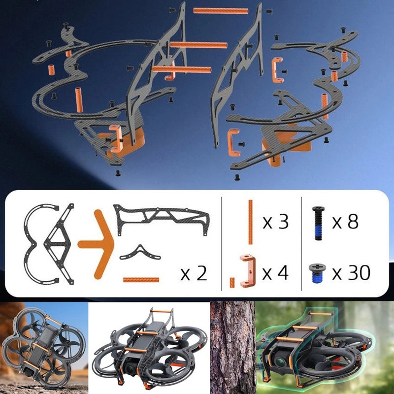 Drone anti-collision protective bumper accessory set with curved frames and orange brackets